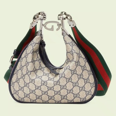 Gucci Attache Small Shoulder Bag in GG Canvas with Blue Leather GGBS10806