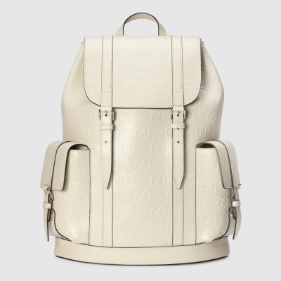 Gucci Backpack In White GG Embossed Perforated Leather GGBS10010