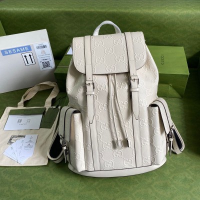 Gucci Backpack In White GG Embossed Perforated Leather GGBS10010