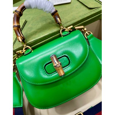 Gucci Bamboo 1947 Mini Top Handle Bag in Green Leather GGBS10053