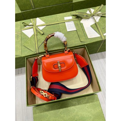 Gucci Bamboo 1947 Mini Top Handle Bag in Orange Leather GGBS10054