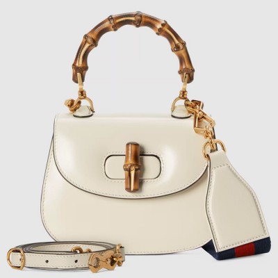 Gucci Bamboo 1947 Mini Top Handle Bag in White Leather GGBS10057