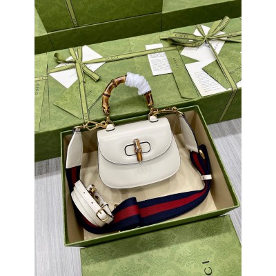 Gucci Bamboo 1947 Mini Top Handle Bag in White Leather GGBS10057