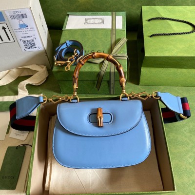 Gucci Bamboo 1947 Small Top Handle Bag in Blue Leather GGBS10059