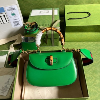 Gucci Bamboo 1947 Small Top Handle Bag in Green Leather GGBS10062