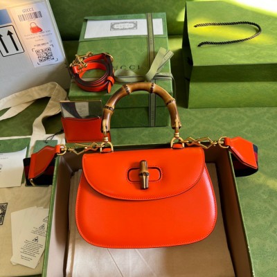 Gucci Bamboo 1947 Small Top Handle Bag in Orange Leather GGBS10063