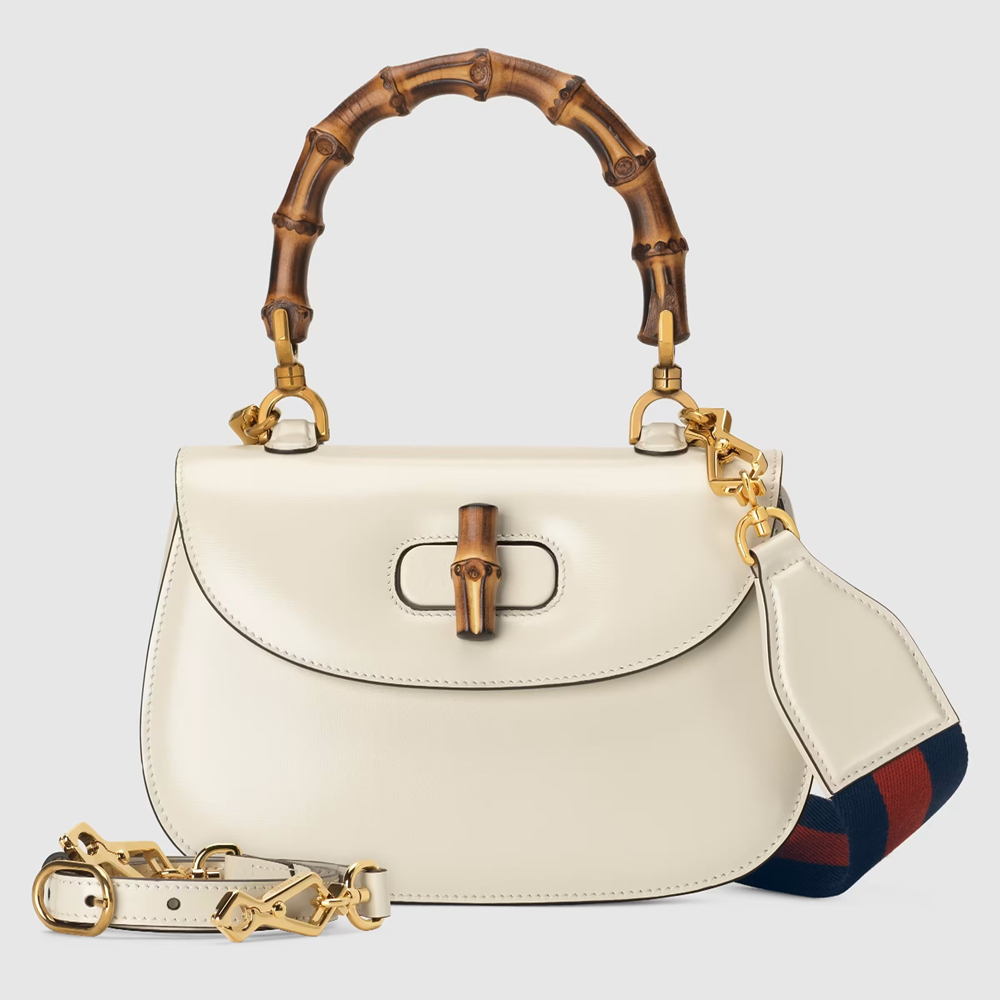 Gucci Bamboo 1947 Small Top Handle Bag in White Leather GGBS10066