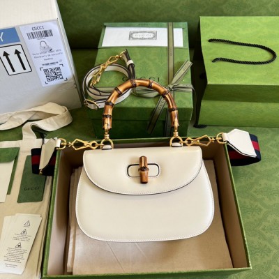 Gucci Bamboo 1947 Small Top Handle Bag in White Leather GGBS10066