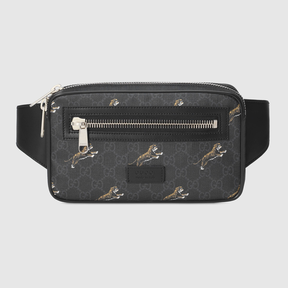 Gucci Bestiary Belt Bag in Black GG Supreme with Tigers GGBS10084