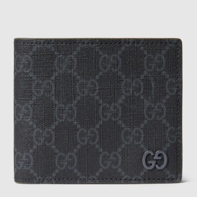 Gucci Bi-fold Coin Wallet in Black Supreme Canvas with Grey Interior GGBS10951