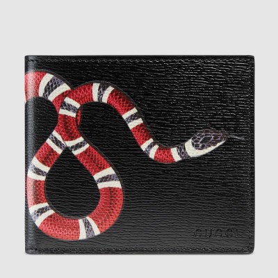 Gucci Bi-fold Wallet In Black Kingsnake Print Leather GGBS10968