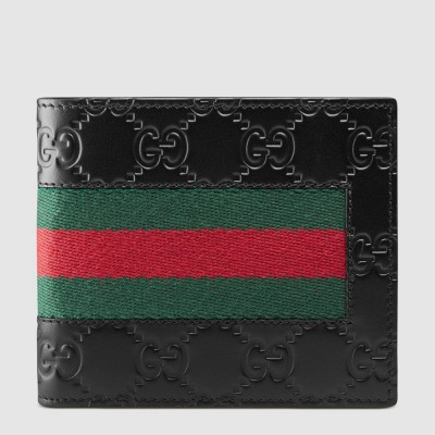 Gucci Bi-fold Wallet In Black Signature Leather with Web GGBS10971