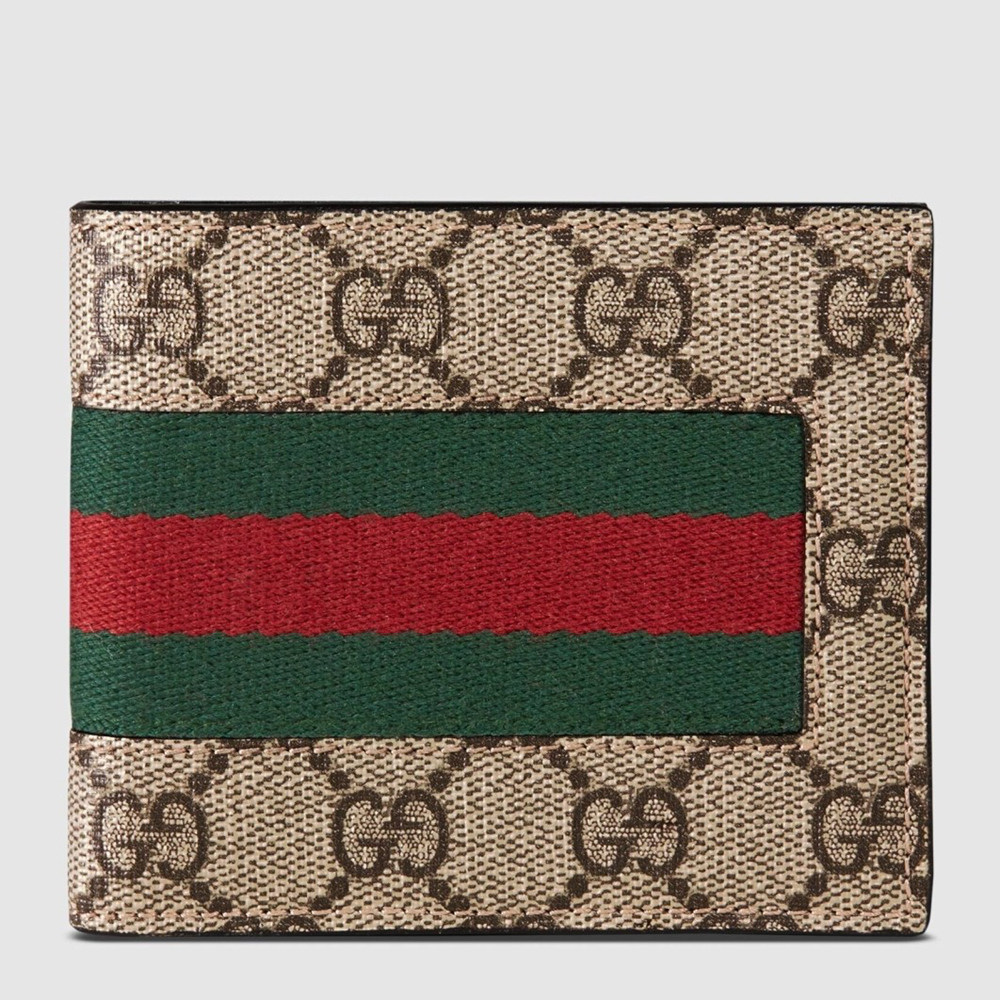 Gucci Bi-fold Wallet in Beige GG Supreme with Web GGBS10956