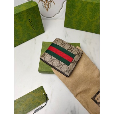 Gucci Bi-fold Wallet in Beige GG Supreme with Web GGBS10956