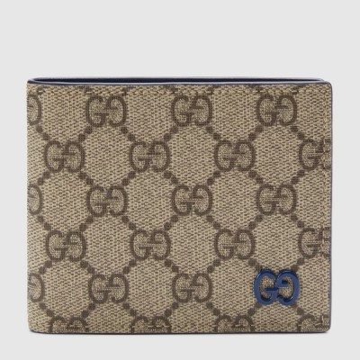 Gucci Bi-fold Wallet in Beige Supreme Canvas with Blue Interior GGBS10958