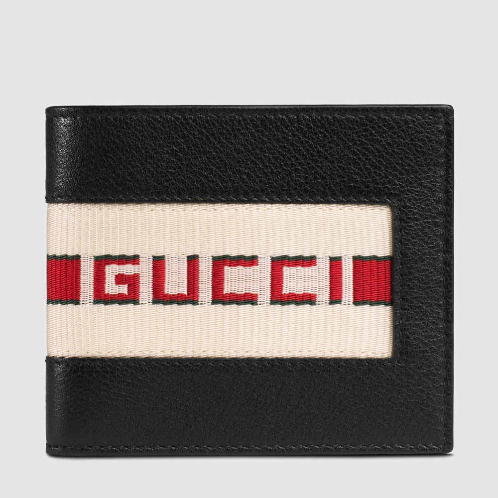 Gucci Bi-fold Wallet in Black Leather with Stripe GGBS10969