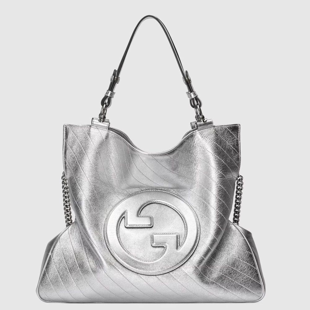 Gucci Blondie Medium Tote Bag in Silver Metallic Leather GGBS10881