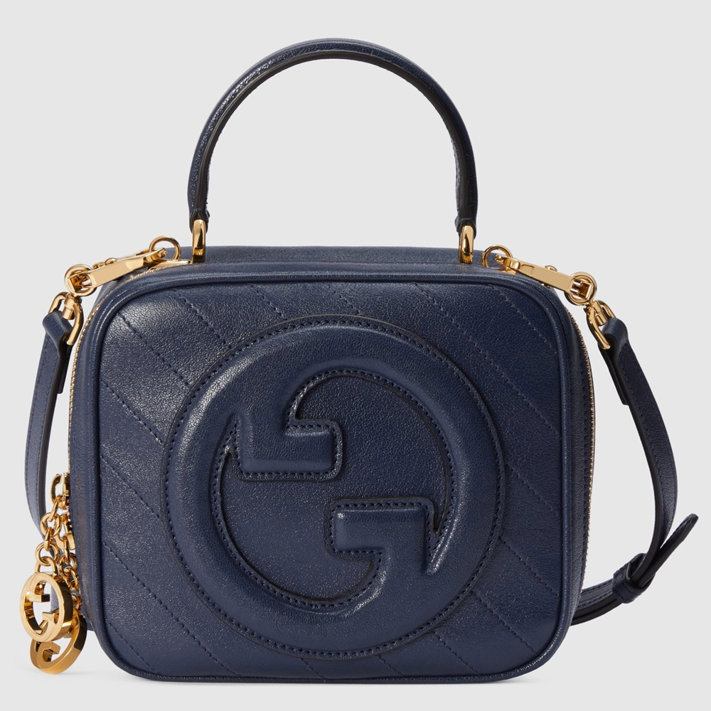 Gucci Blondie Mini Top Handle Bag in Navy Blue Leather GGBS10128