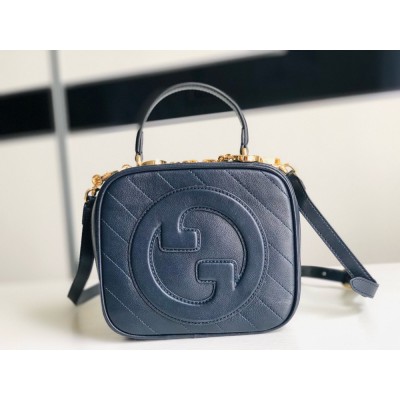 Gucci Blondie Mini Top Handle Bag in Navy Blue Leather GGBS10128