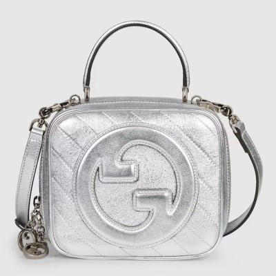 Gucci Blondie Mini Top Handle Bag in Silver Metallic Leather GGBS10130