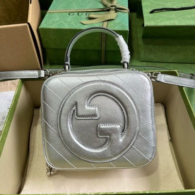 Gucci Blondie Mini Top Handle Bag in Silver Metallic Leather GGBS10130