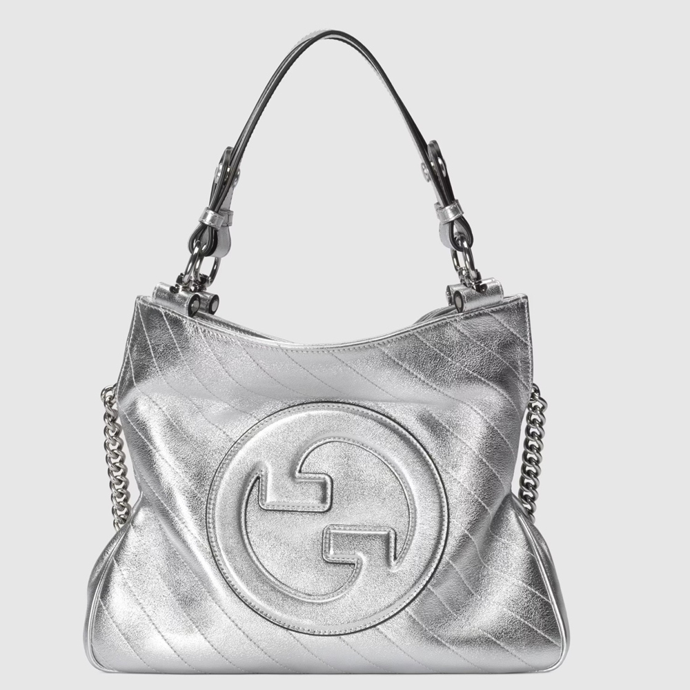 Gucci Blondie Small Tote Bag in Silver Metallic Leather GGBS10138