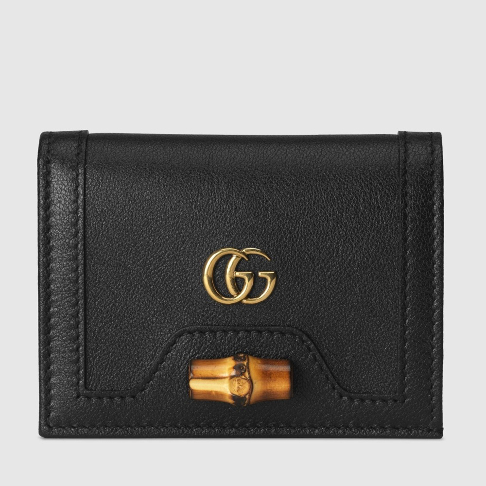 Gucci Diana Card Case Wallet In Black Calfskin GGBS10911