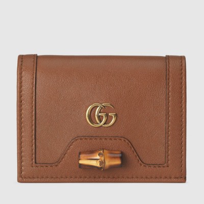 Gucci Diana Card Case Wallet In Brown Calfskin GGBS10912