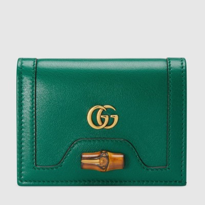 Gucci Diana Card Case Wallet In Green Calfskin GGBS10913