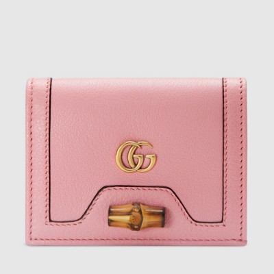 Gucci Diana Card Case Wallet In Pink Calfskin GGBS10915