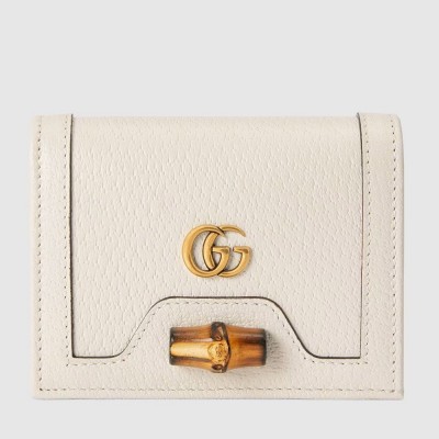 Gucci Diana Card Case Wallet In White Calfskin GGBS10916