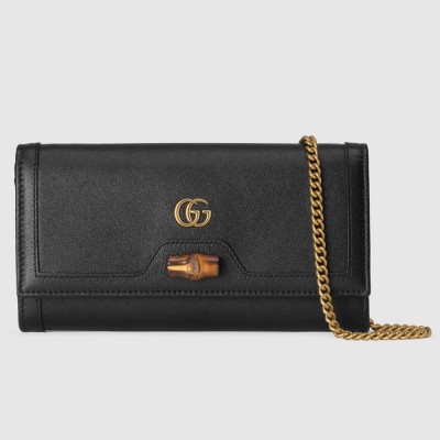 Gucci Diana Chain Wallet In Black Calfskin GGBS10917