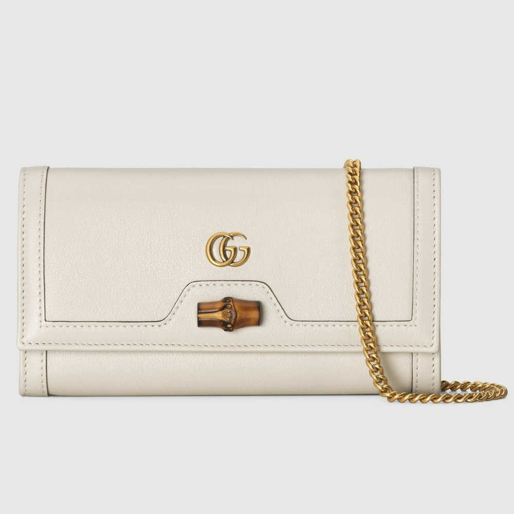 Gucci Diana Chain Wallet In White Calfskin GGBS10918