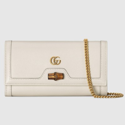 Gucci Diana Chain Wallet In White Calfskin GGBS10918