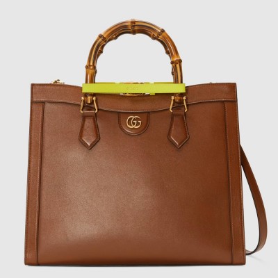 Gucci Diana Medium Tote Bag in Brown Leather GGBS10885