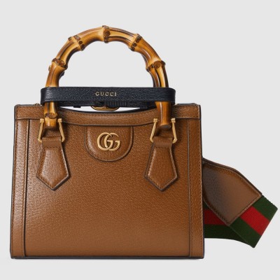 Gucci Diana Mini Tote Bag in Brown Calfskin GGBS10180