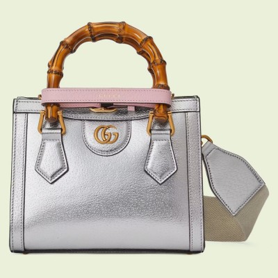 Gucci Diana Mini Tote Bag in Silver Calfskin GGBS10188