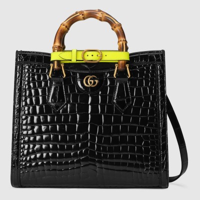 Gucci Diana Small Tote Bag in Black Croc-embossed Leather GGBS10192