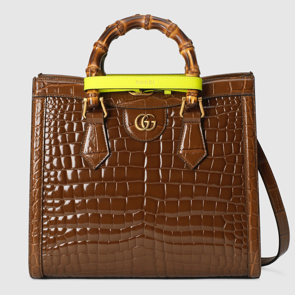 Gucci Diana Small Tote Bag in Brown Croc-embossed Leather GGBS10196