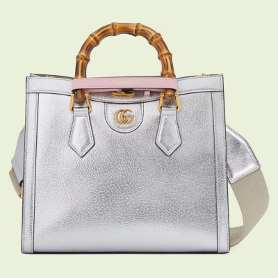 Gucci Diana Small Tote Bag in Silver Calfskin GGBS10203