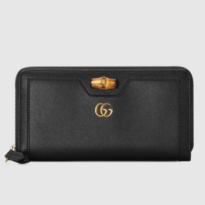 Gucci Diana Zip Around Wallet In Black Calfskin GGBS10919