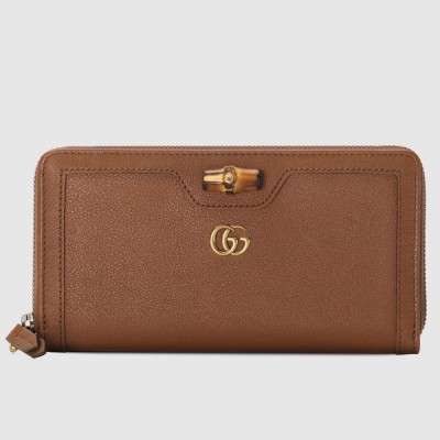 Gucci Diana Zip Around Wallet In Brown Calfskin GGBS10920