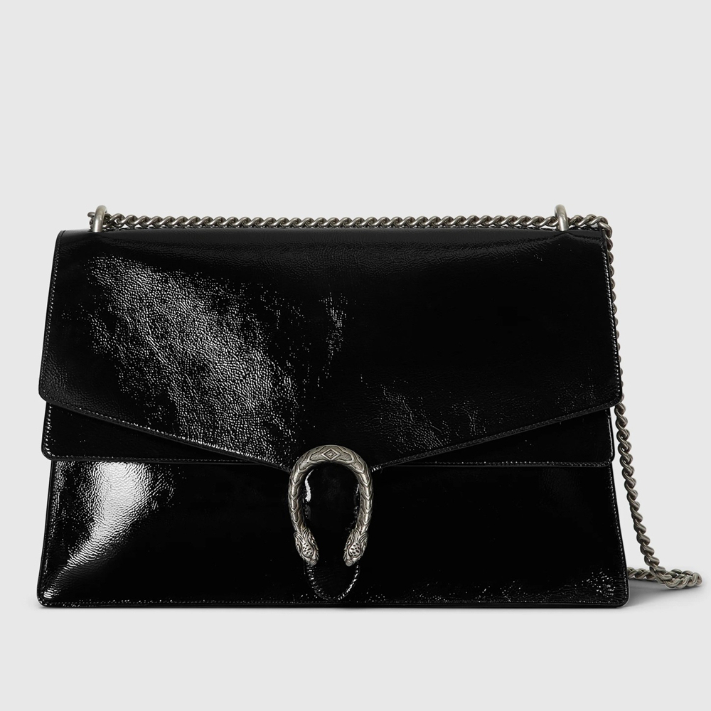 Gucci Dionysus Large Shoulder Bag in Black Patent Leather GGBS10782