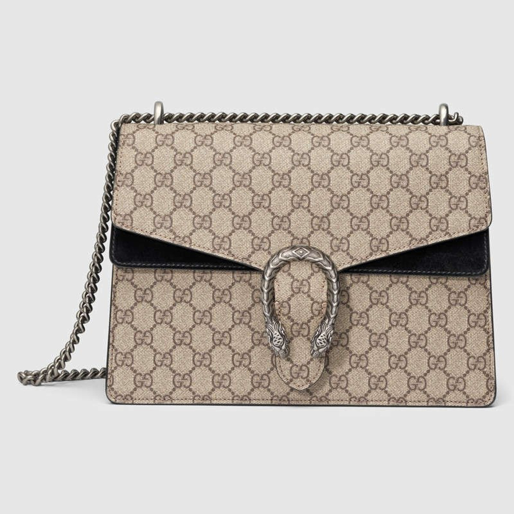 Gucci Dionysus Medium Shoulder Bag in GG Canvas with Black Suede GGBS10218