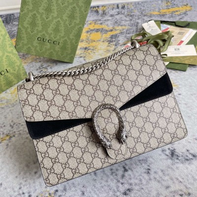 Gucci Dionysus Medium Shoulder Bag in GG Canvas with Black Suede GGBS10218