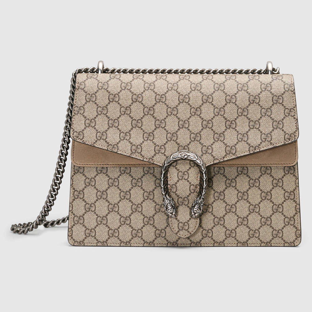 Gucci Dionysus Medium Shoulder Bag in GG Canvas with Taupe Suede GGBS10219