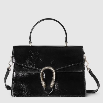 Gucci Dionysus Medium Top Handle Bag in Black Patent Leather GGBS10851