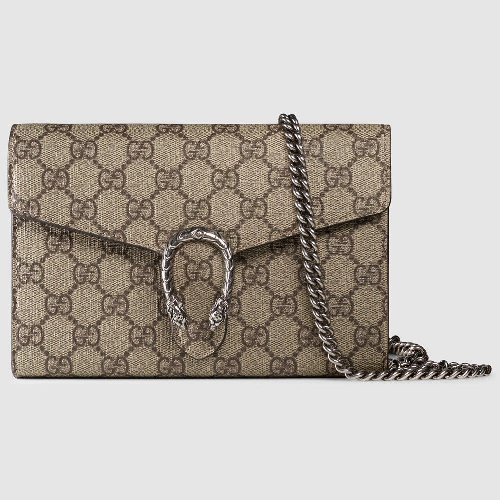 Gucci Dionysus Mini Chain Wallet in Beige GG Supreme Canvas GGBS10922