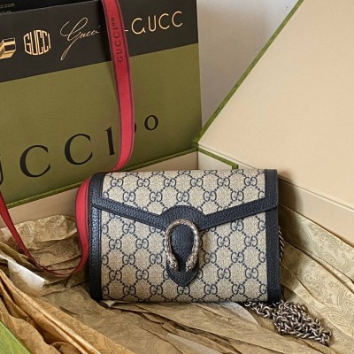 Gucci Dionysus Mini Chain Wallet in Blue GG Supreme Canvas GGBS10925