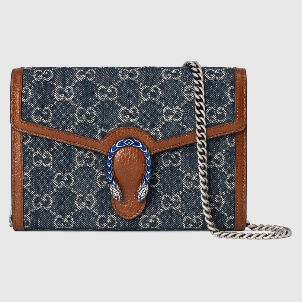 Gucci Dionysus Mini Chain Wallet in GG Washed Denim GGBS10926